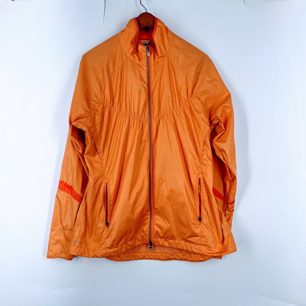 Nike FitStorm Womens XL Orange Full Zip Ventilated Running Windbreaker Jacket